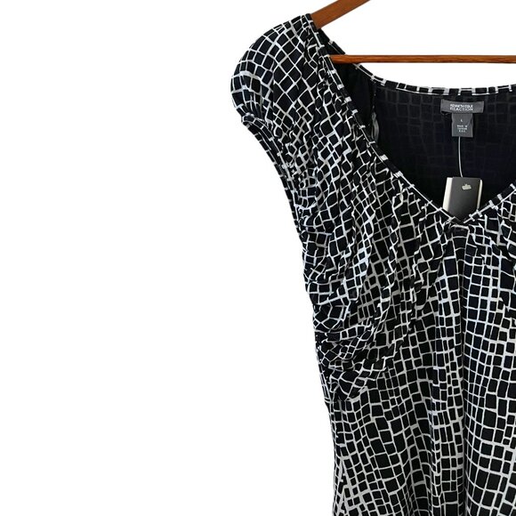 Kenneth Cole Reaction NEW Black & White Tribal Print Midi Dress Size L - Picture 3 of 15